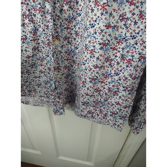 Zara Men Size S Floral Slim Fit Collared Button Shirt Red White Blue Patriot - Picture 6 of 8